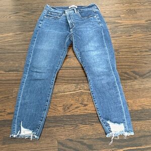 LOFT Dark Blue Distressed Skinny Ankle Jeans